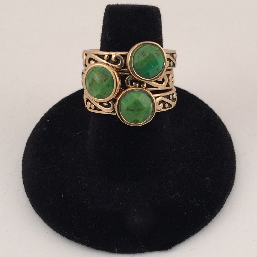 Barse Bronze & Green Turquoise Stackable Ring Set